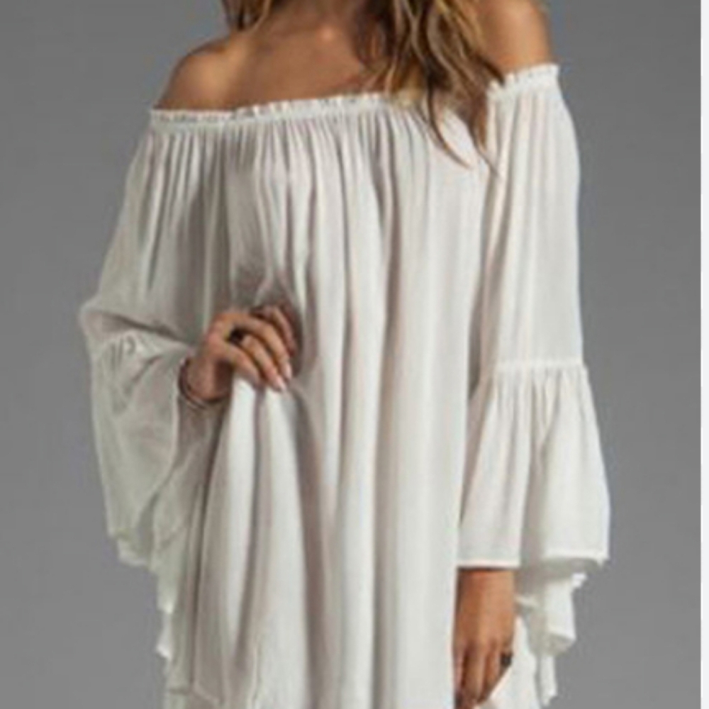 XL Zane nylon white colored boho off the shoulder top